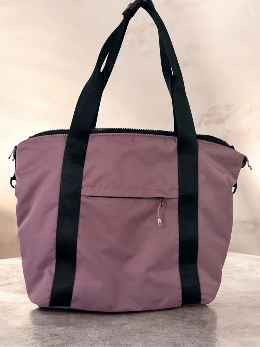 Fabletics Mauve Tote with Black Straps and Removable Pouch